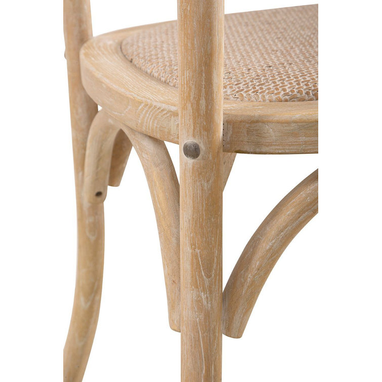 Beige Oak Wood and Cane Coastal Side Chair