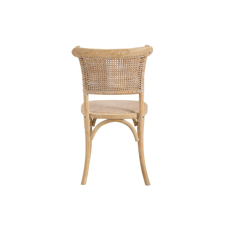 Beige Oak Wood and Cane Coastal Side Chair