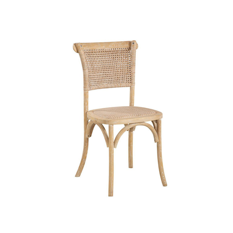 Beige Oak Wood and Cane Coastal Side Chair