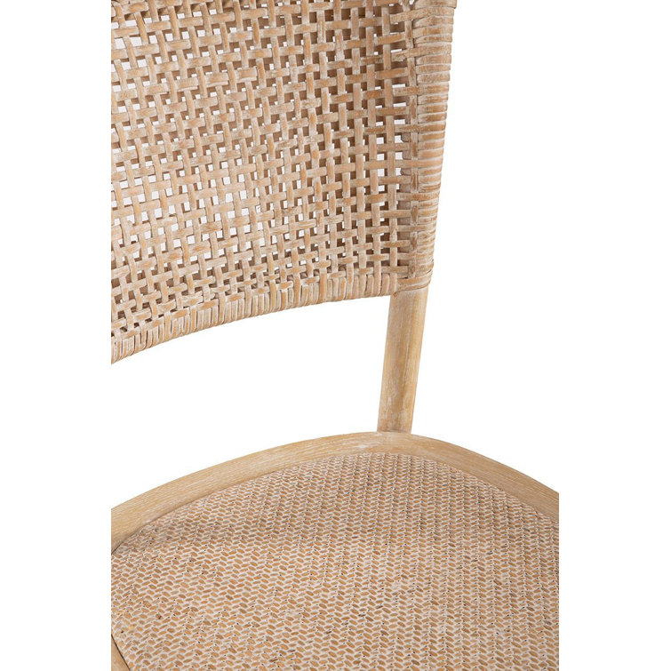 Beige Oak Wood and Cane Coastal Side Chair