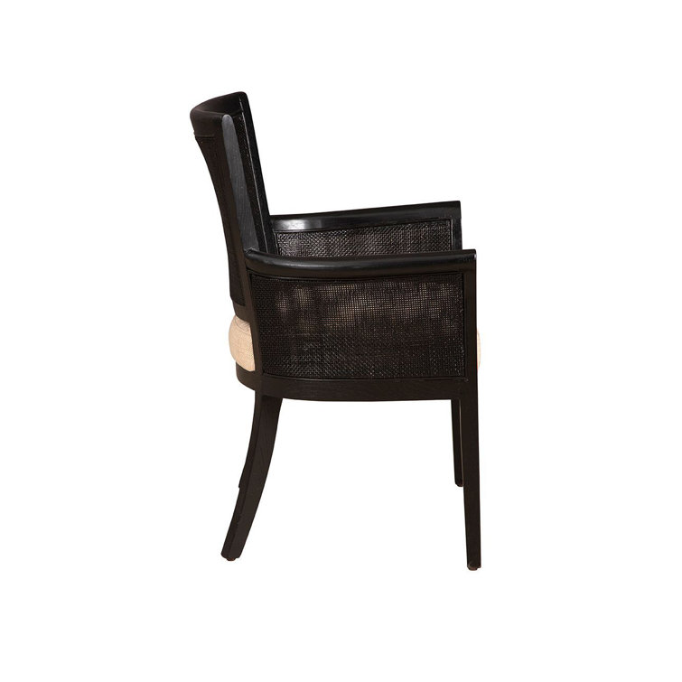 Black Woven Back Linen Cushion Accent Chair