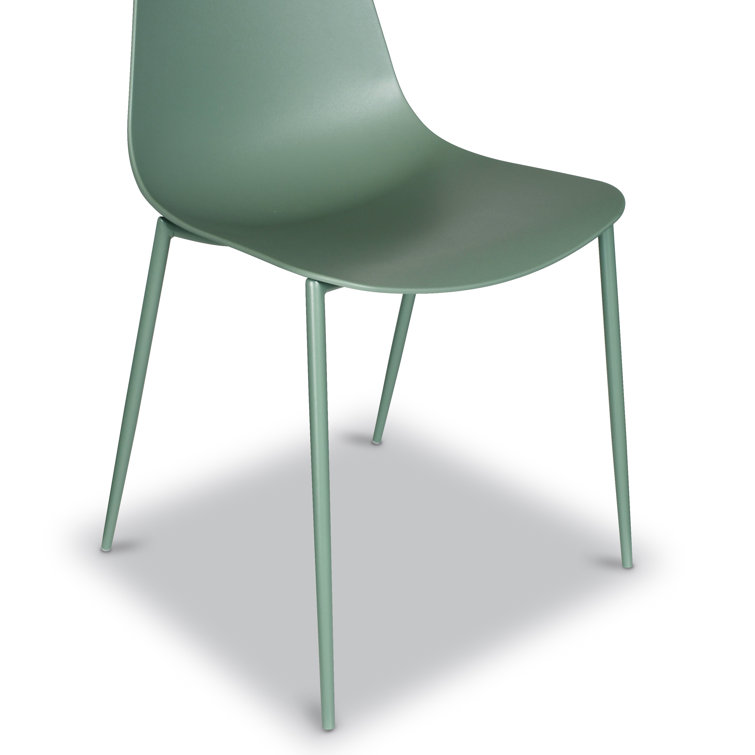 Pistachio Green Plastic and Metal Armless Dining Chairs, Set of 4