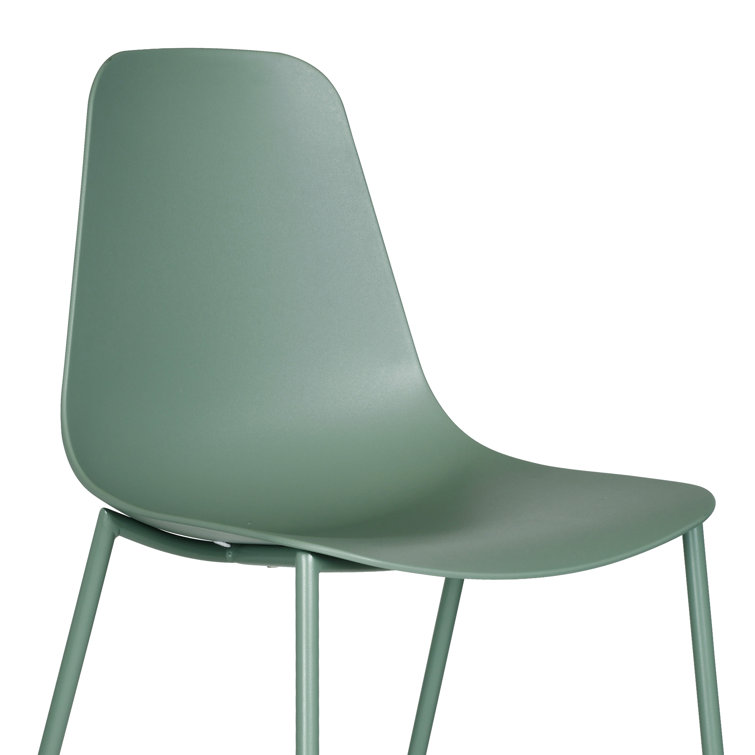 Pistachio Green Plastic and Metal Armless Dining Chairs, Set of 4
