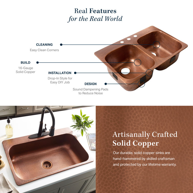 Handcrafted Copper Double Bowl Farmhouse Kitchen Sink