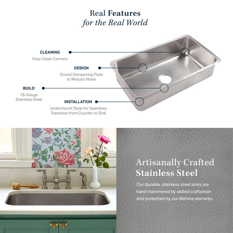 Hand-Hammered Brushed Stainless Steel 17" Single Bowl Drop-In Sink