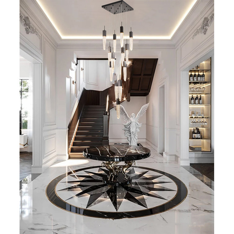 Elegant Black Metal Chandelier with Iceberg Bubble Crystals, 20 in