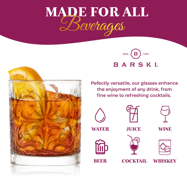 Barski Tattoo Design Crystal Double Old Fashioned Whiskey Glasses Set