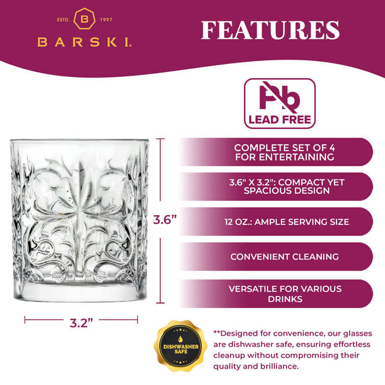 Barski Tattoo Design Crystal Double Old Fashioned Whiskey Glasses Set