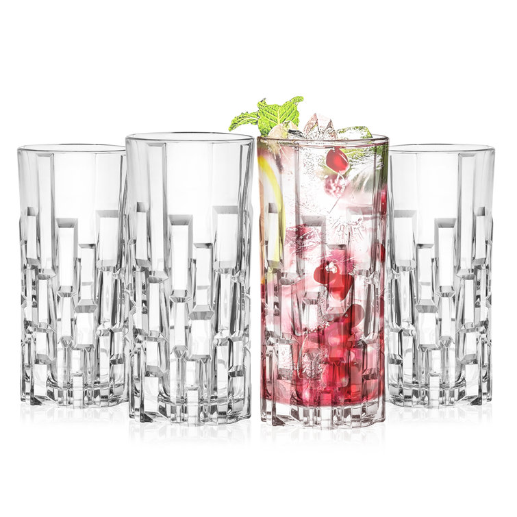 European Crafted Clear Glass Highball Tumblers Set of 4