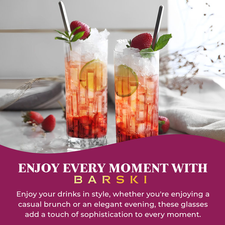 European Crafted Clear Glass Highball Tumblers Set of 4