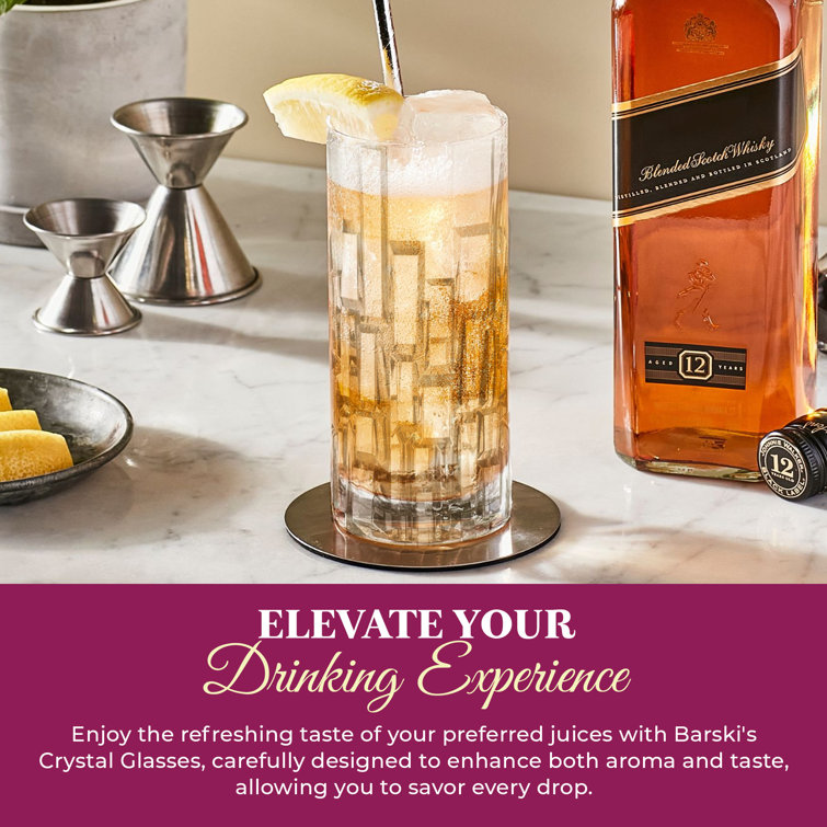 European Crafted Clear Glass Highball Tumblers Set of 4
