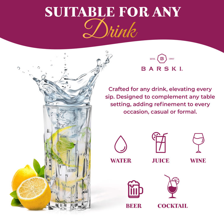 European Crafted Clear Glass Highball Tumblers Set of 4