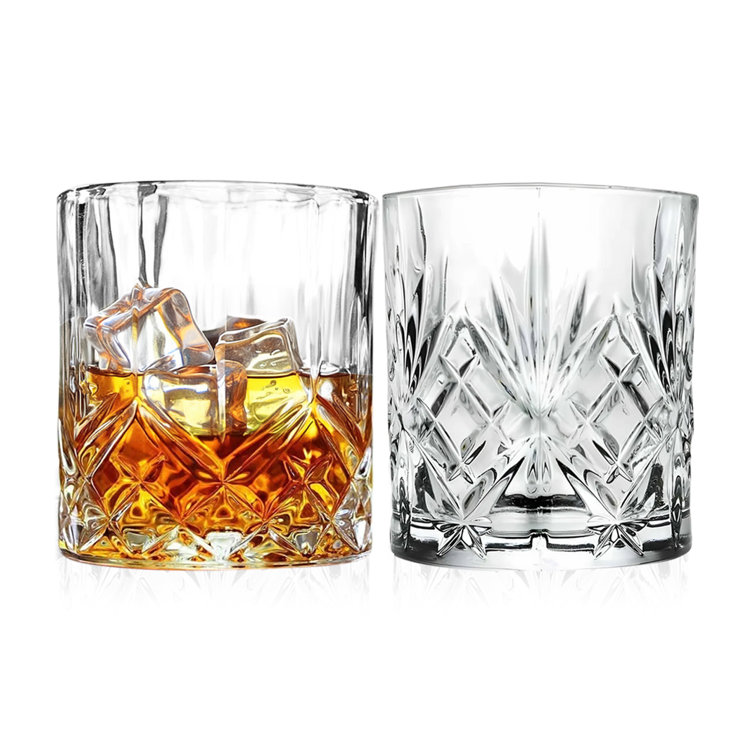 Crystal Cut Double Old Fashioned Whiskey Glasses Set of 2