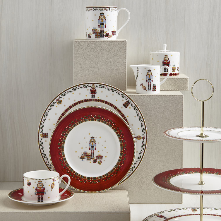 Festive Nutcracker White and Red Bone China Teapot