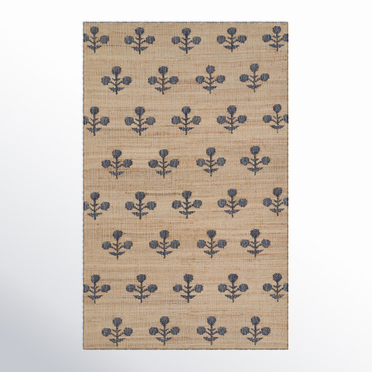 Orchard Bloom Blue and Beige Handwoven Wool Rug