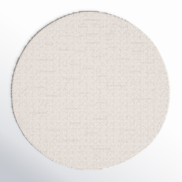 Ivory Round Flat Woven Wool and Cotton Rug