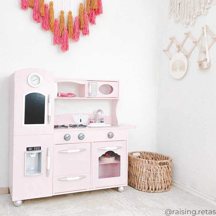 Pink Retro Wooden Play Kitchen Set with Accessories