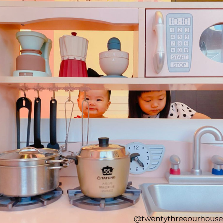 Pink Retro Wooden Play Kitchen Set with Accessories