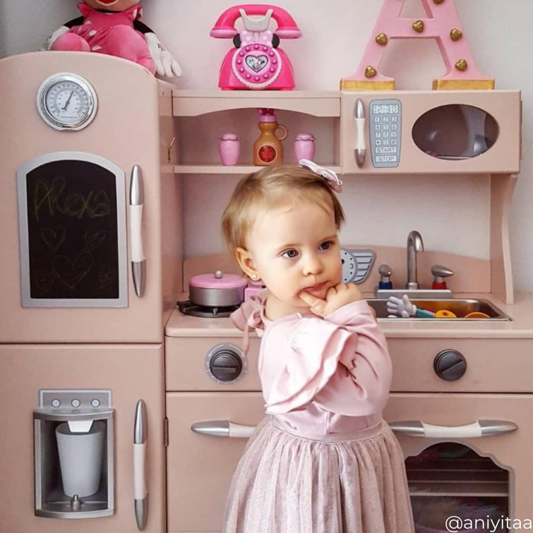 Pink Retro Wooden Play Kitchen Set with Accessories