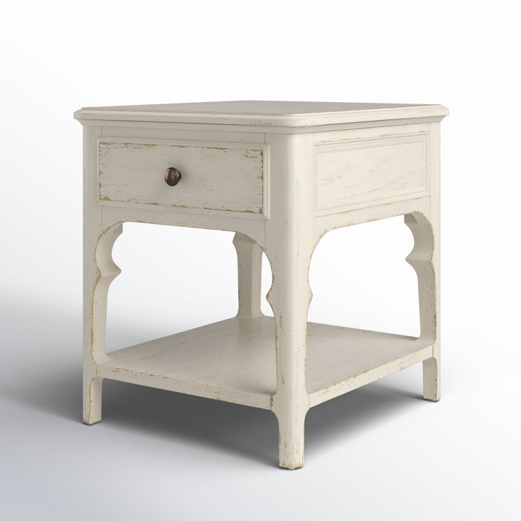 Rustic White Oak Veneer End Table with Storage