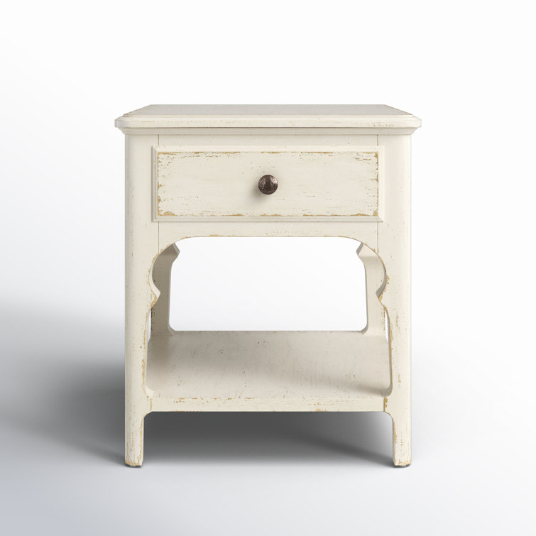 Rustic White Oak Veneer End Table with Storage