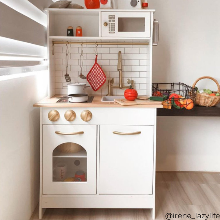 White and Gold Wooden Play Kitchen with Accessories