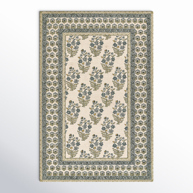 Handmade Green Wool and Viscose Floral 2x3 Area Rug