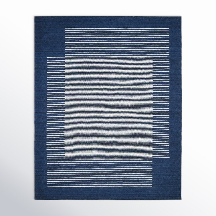 Hand-Woven Striped Navy Wool 8' x 10' Flatweave Area Rug