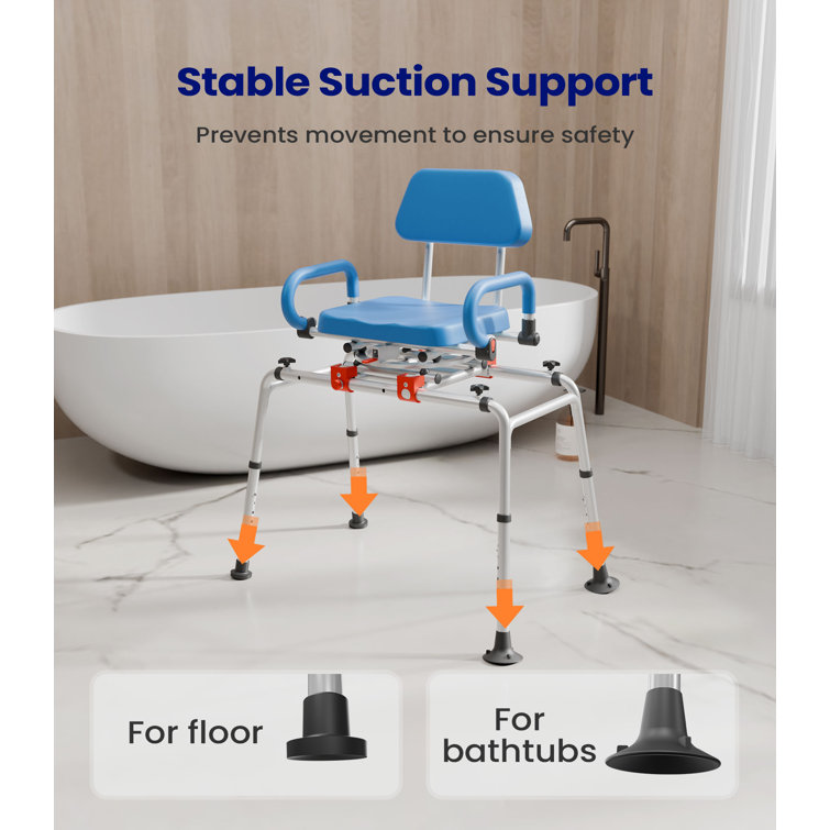 Blue Adjustable Plastic Sliding Shower Chair with Armrests