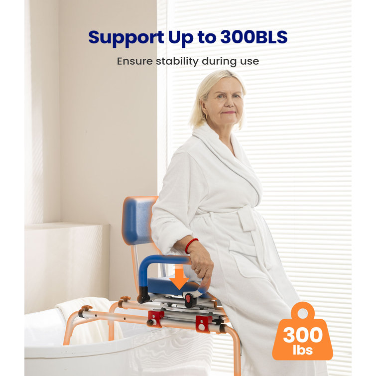Blue Adjustable Plastic Sliding Shower Chair with Armrests