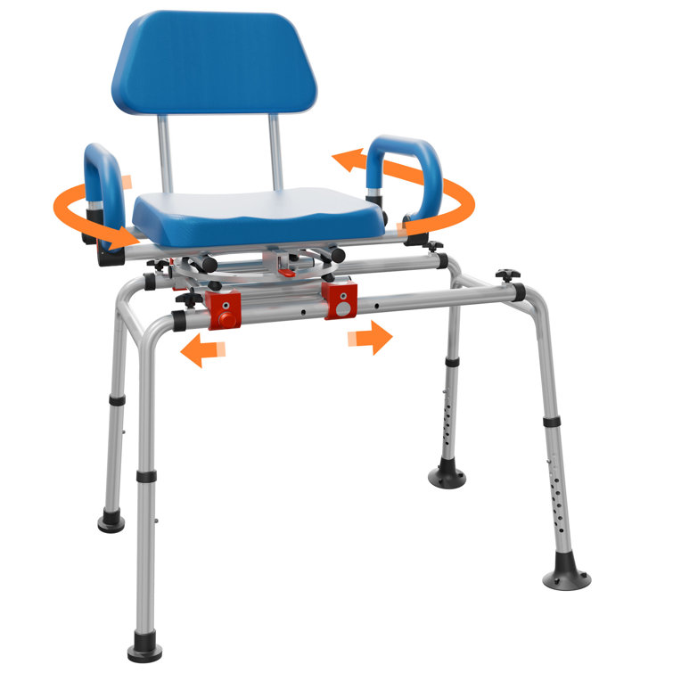Blue Adjustable Plastic Sliding Shower Chair with Armrests
