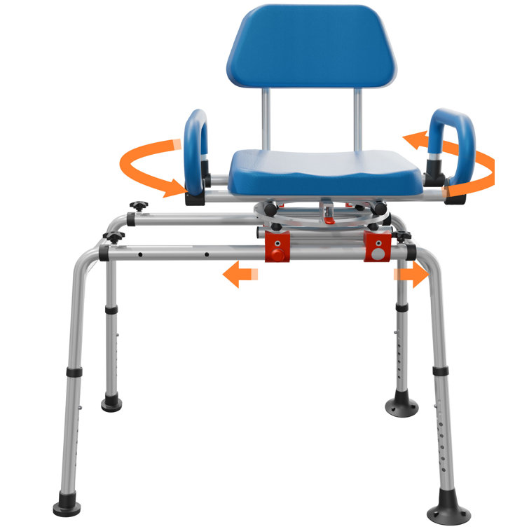 Blue Adjustable Plastic Sliding Shower Chair with Armrests