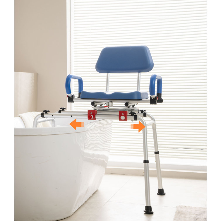 Blue Adjustable Plastic Sliding Shower Chair with Armrests
