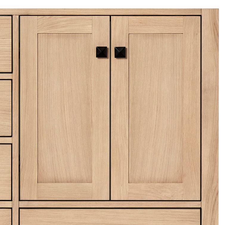 66'' Medium Oak Double Freestanding Bathroom Vanity with Black Hardware