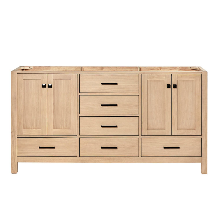 66'' Medium Oak Double Freestanding Bathroom Vanity with Black Hardware
