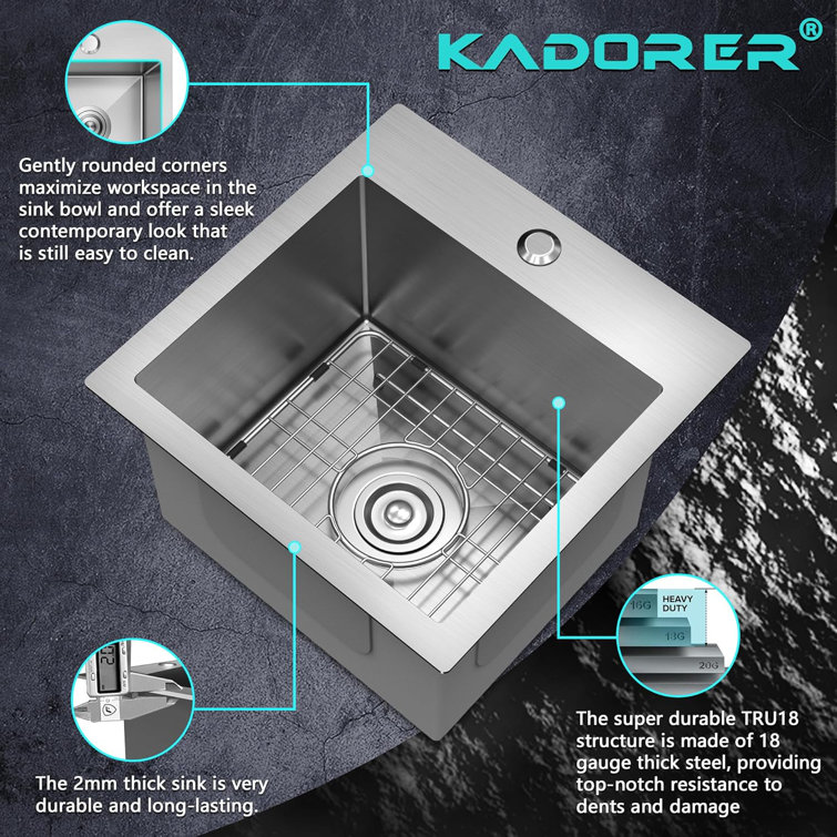 15'' Square Drop-In Stainless Steel Single Bowl Kitchen Sink