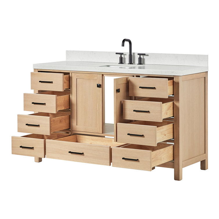 Cambridge 60.25'' Oak Single Sink Vanity with Quartz Top