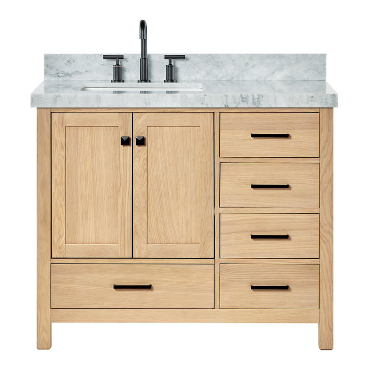 Cambridge 42'' Oak Freestanding Bathroom Vanity with Carrara Marble Top