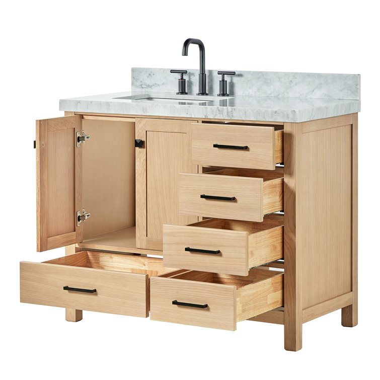 Cambridge 42'' Oak Freestanding Bathroom Vanity with Carrara Marble Top