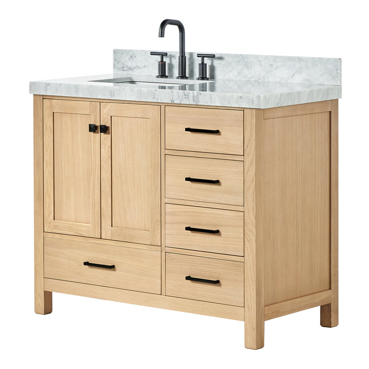 Cambridge 42'' Oak Freestanding Bathroom Vanity with Carrara Marble Top