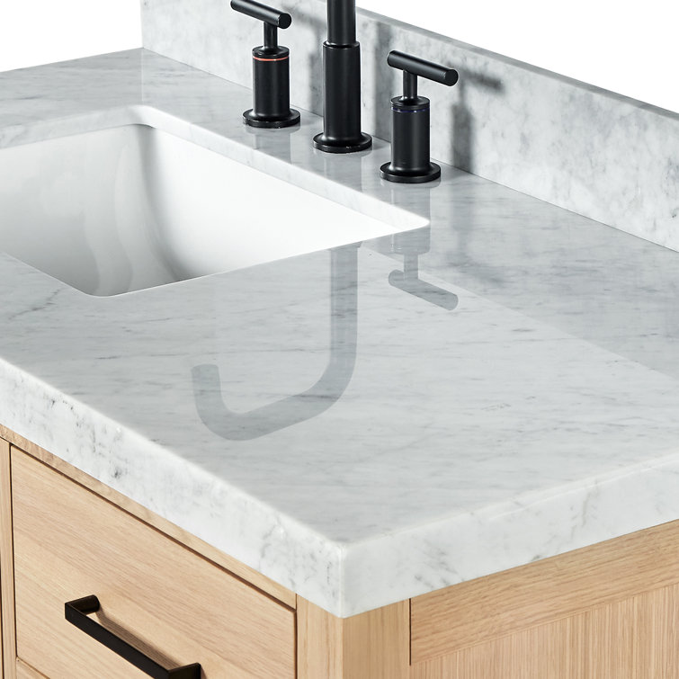 Cambridge 42'' Oak Freestanding Bathroom Vanity with Carrara Marble Top