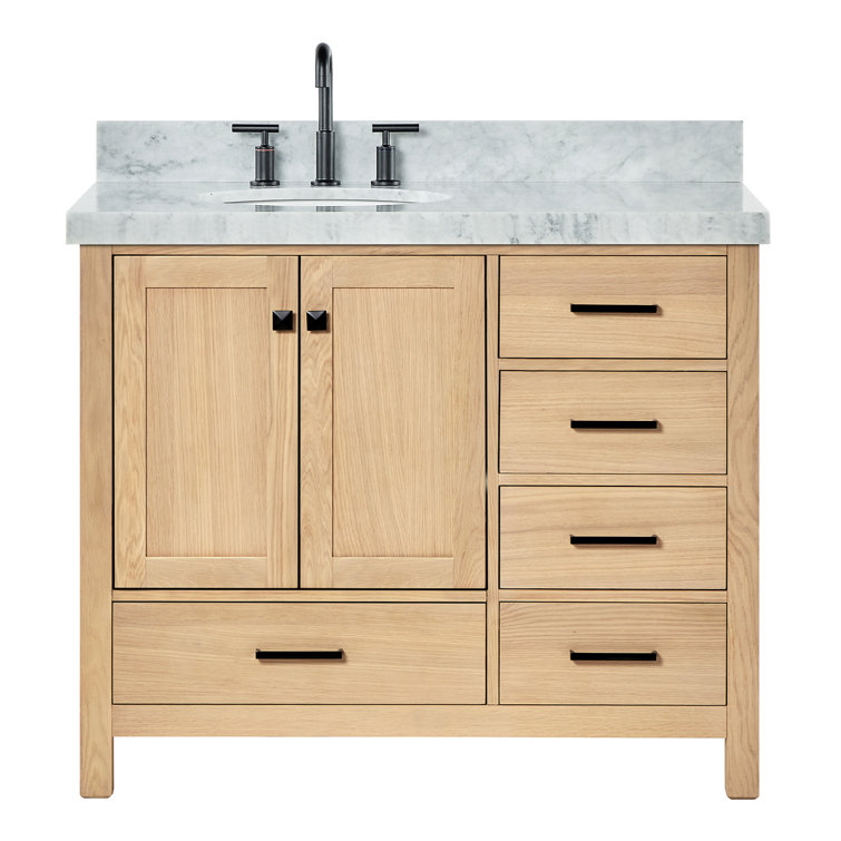 Cambridge 42'' Oak Freestanding Vanity with Carrara Marble Top
