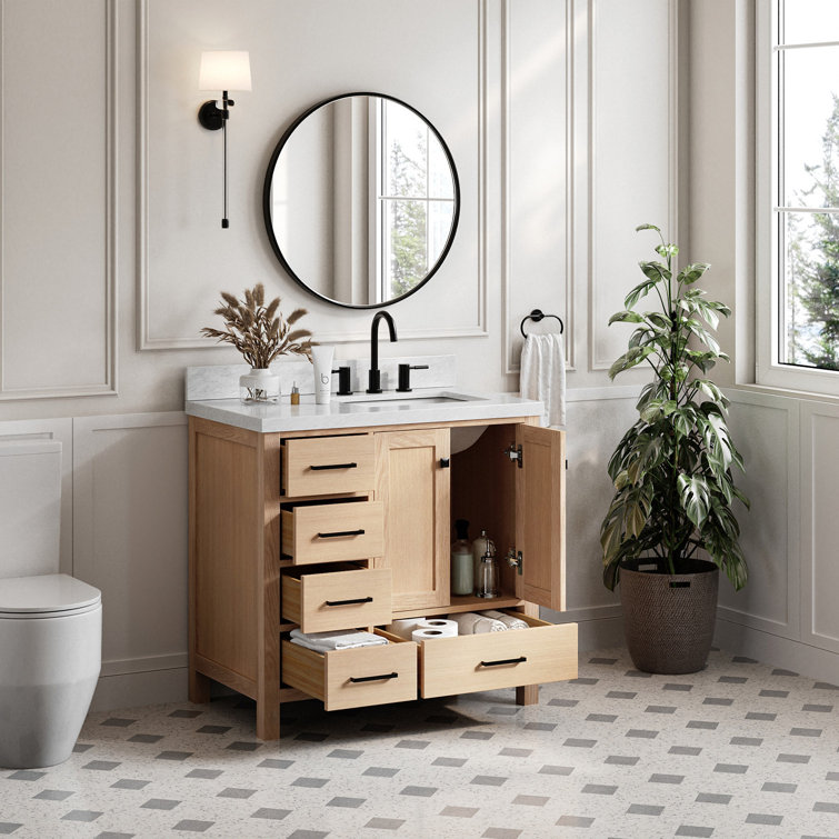 Cambridge 37'' Oak Freestanding Vanity with Carrara Marble Top