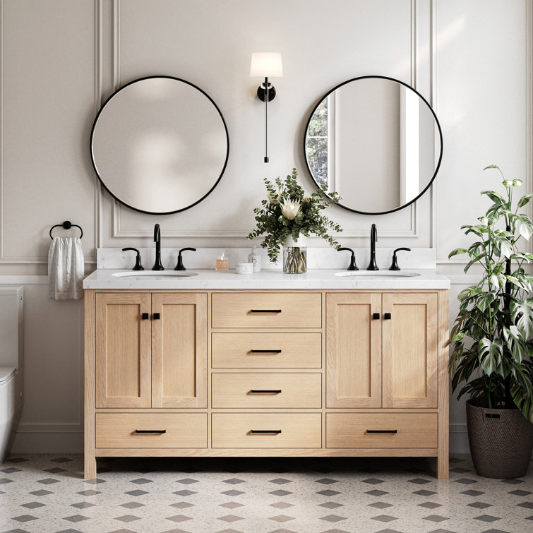 Cambridge 66" White Double Freestanding Vanity Cabinet with Brushed Nickel Hardware