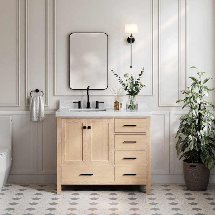 Cambridge 42'' Oak Freestanding Bathroom Vanity with Carrara Marble Top