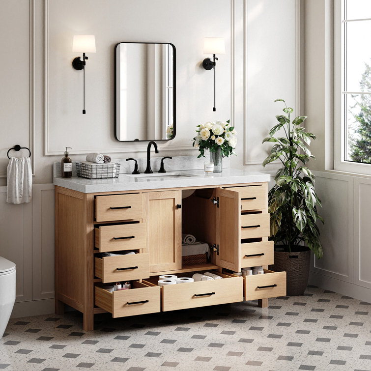 Cambridge 54'' Oak Single Bathroom Vanity with Carrara Marble Top