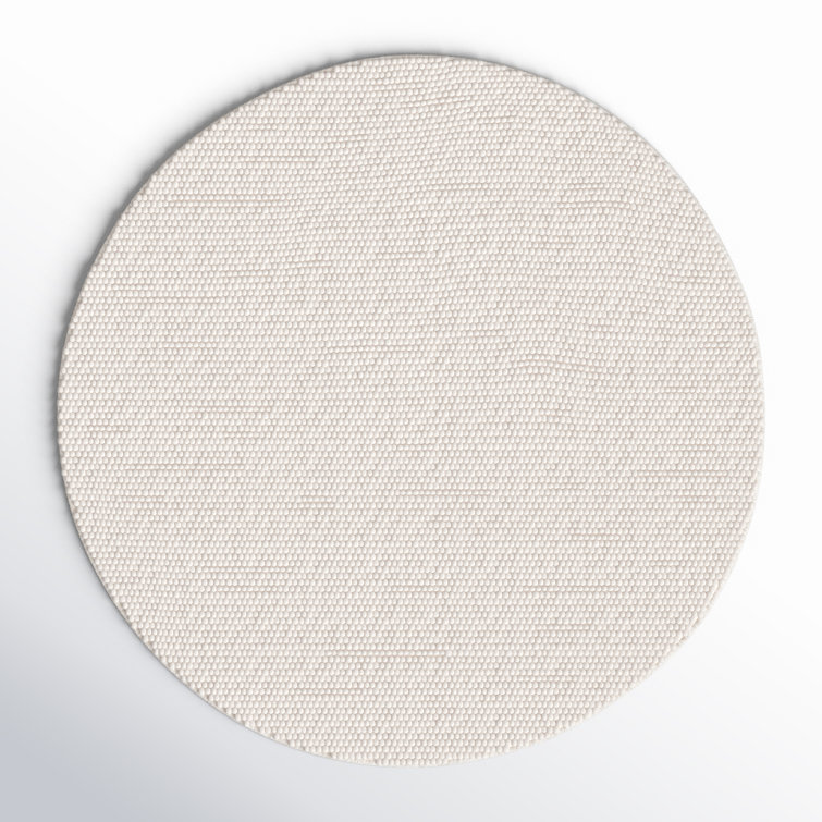 Ivory Round Flat Woven Wool and Cotton Rug