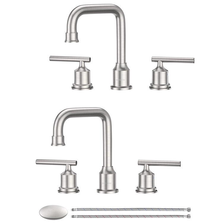 Brushed Nickel Widespread 2-Handle Bathroom Faucet with Drain Assembly