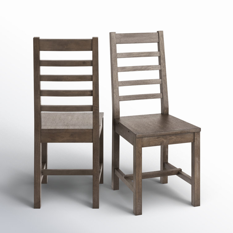 Set of 2 Dark Brown Pine Ladderback Dining Chairs