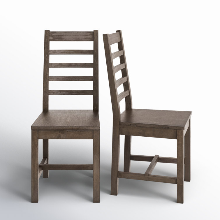 Set of 2 Dark Brown Pine Ladderback Dining Chairs